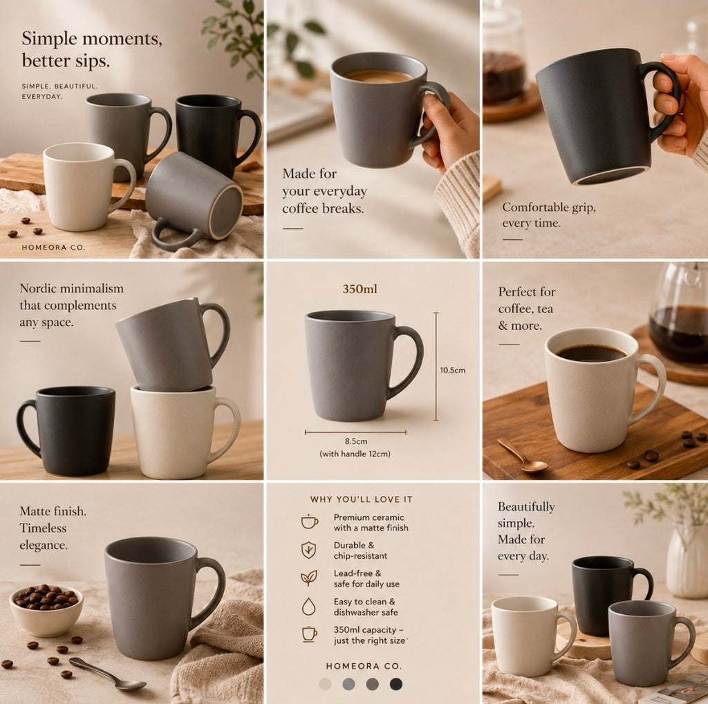 Nordic Matte Ceramic Mug – Minimalist Coffee Cup (350ml)