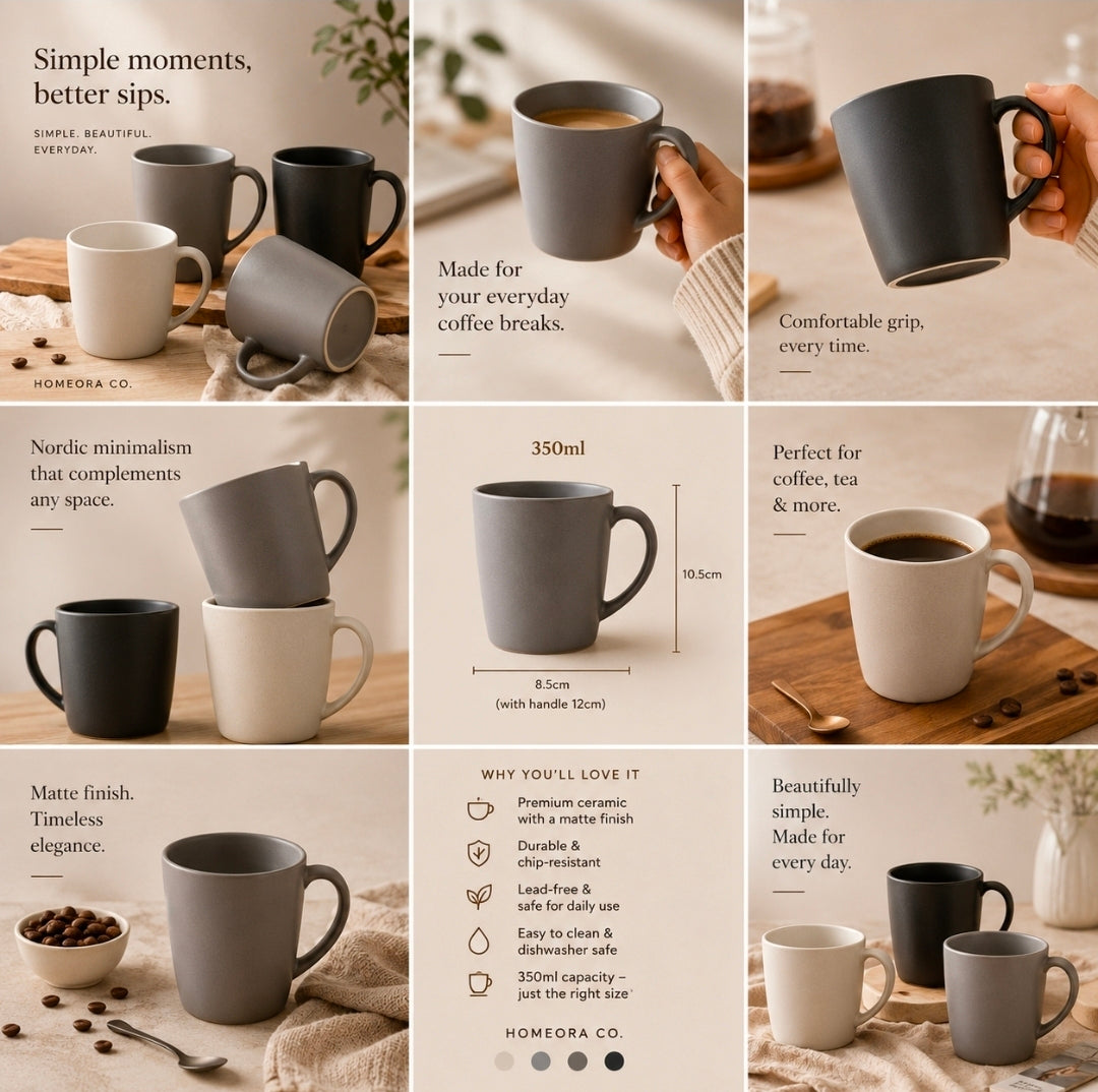 Nordic Matte Ceramic Mug – Minimalist Coffee Cup (350ml)